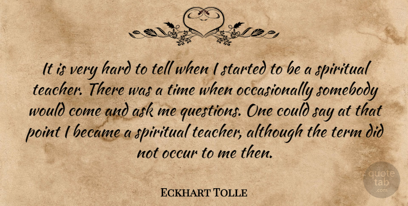 Eckhart Tolle Quote About Spiritual, Teacher, Term: It Is Very Hard To...