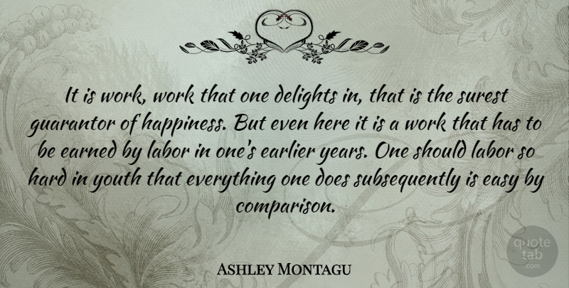 Ashley Montagu Quote About Years, Delight, Doe: It Is Work Work That...
