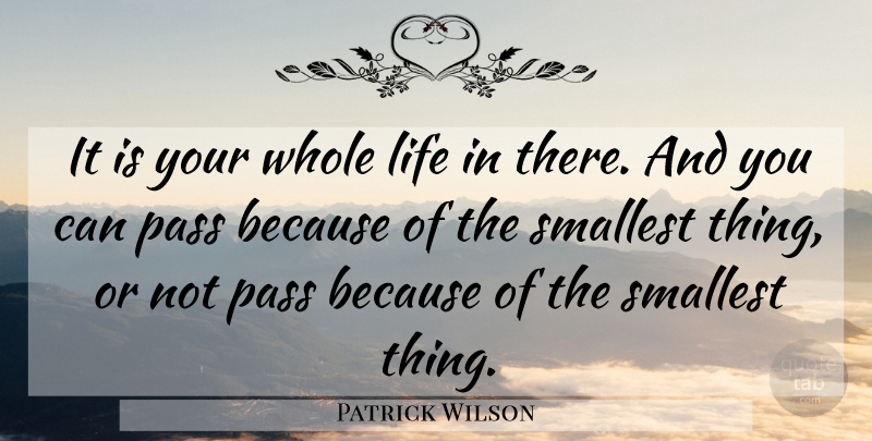 Patrick Wilson Quote About Life, Pass, Smallest: It Is Your Whole Life...