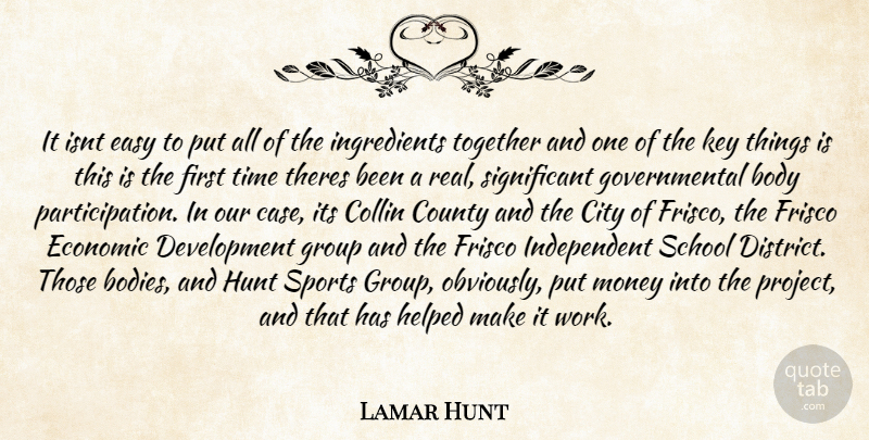 Lamar Hunt Quote About Sports, Real, School: It Isnt Easy To Put...