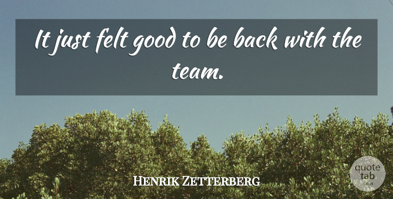Henrik Zetterberg Quote About Felt, Good: It Just Felt Good To...