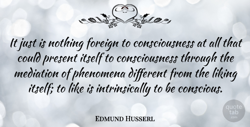 Edmund Husserl Quote About Different, Consciousness, Conscious: It Just Is Nothing Foreign...