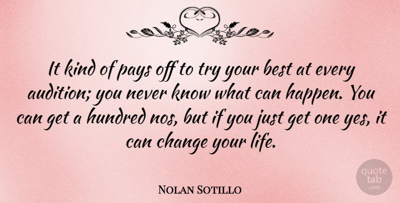 Nolan Sotillo Quote About Best, Change, Hundred, Life, Pays: It Kind Of Pays Off...
