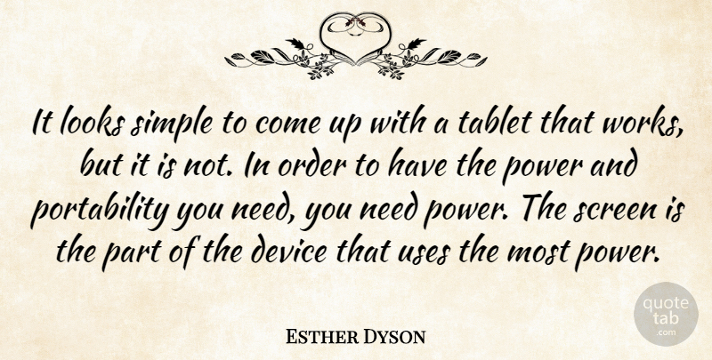 Esther Dyson Quote About Device, Looks, Order, Power, Screen: It Looks Simple To Come...