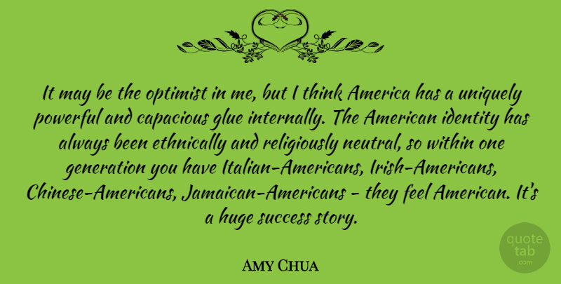 Amy Chua Quote About America, Generation, Glue, Huge, Optimist: It May Be The Optimist...