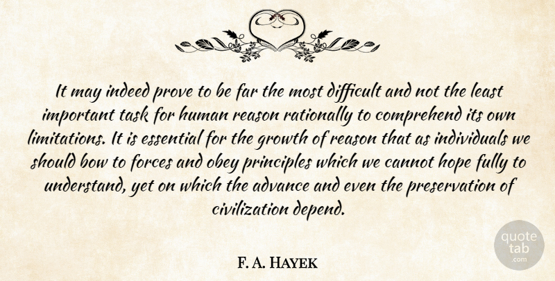 Friedrich August von Hayek Quote About Civilization, Growth, Important: It May Indeed Prove To...