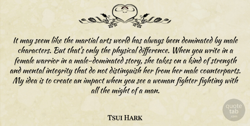 Tsui Hark Quote About Arts, Create, Dominated, Female, Fighter: It May Seem Like The...