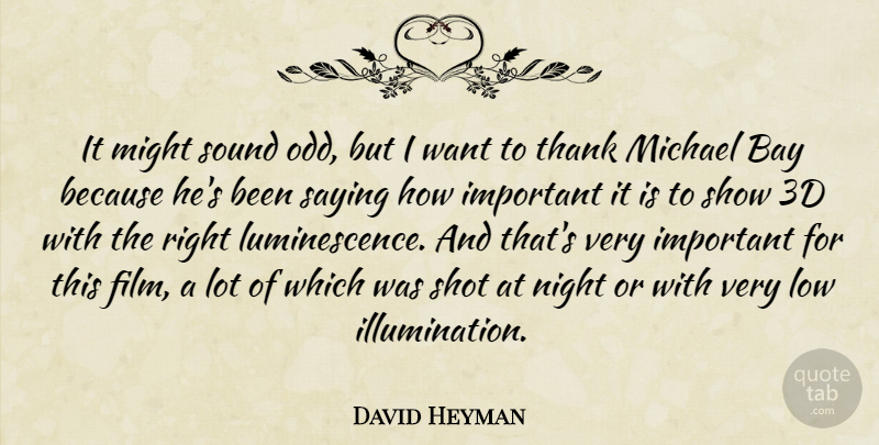 David Heyman Quote About Bay, Low, Michael, Might, Shot: It Might Sound Odd But...