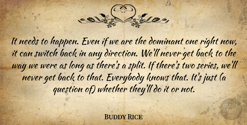Buddy Rice Quote About Direction, Dominant, Everybody, Knows, Needs: It Needs To Happen Even...