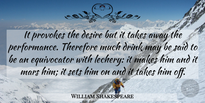 William Shakespeare Quote About Alcohol, Desire, Mars: It Provokes The Desire But...
