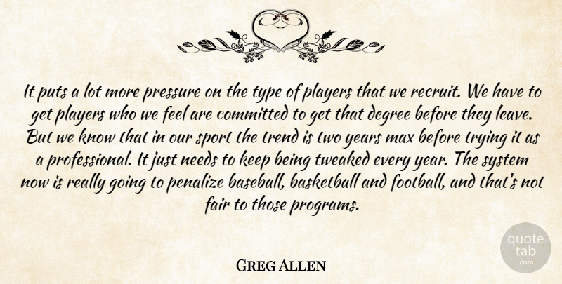 Greg Allen Quote About Basketball, Committed, Degree, Fair, Max: It Puts A Lot More...