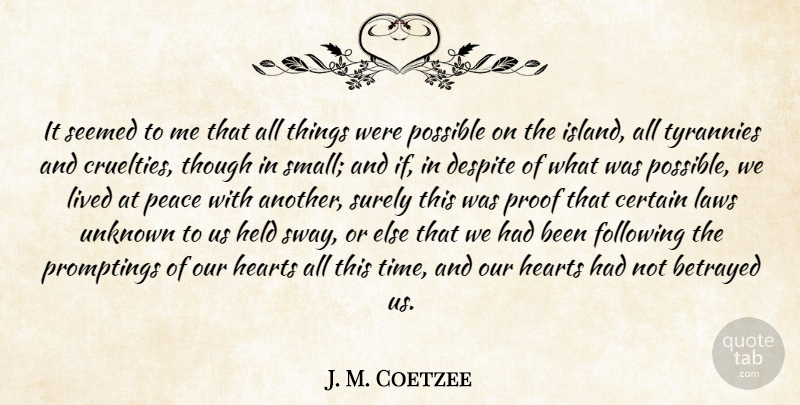 J. M. Coetzee Quote About Sympathy, Heart, Islands: It Seemed To Me That...