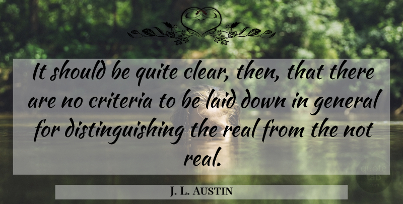J. L. Austin Quote About Real, Should, Criteria: It Should Be Quite Clear...