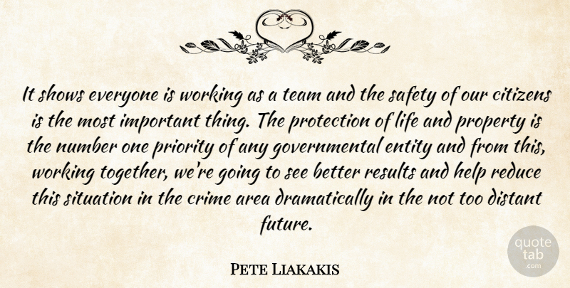 Pete Liakakis Quote About Area, Citizens, Crime, Distant, Entity: It Shows Everyone Is Working...