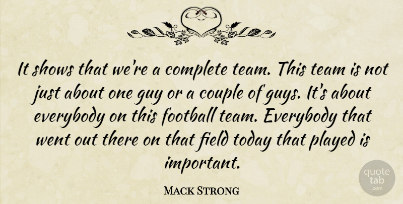 Mack Strong Quote About Complete, Couple, Everybody, Field, Football: It Shows That Were A...
