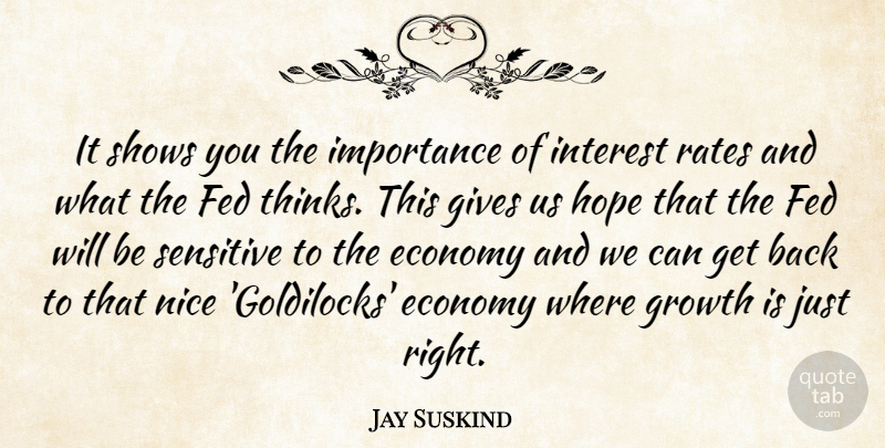Jay Suskind Quote About Economy, Fed, Gives, Growth, Hope: It Shows You The Importance...