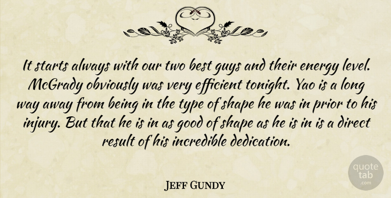 Jeff Gundy Quote About Best, Direct, Efficient, Energy, Good: It Starts Always With Our...