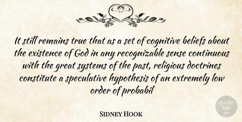 Sidney Hook Quote About Beliefs, Cognitive, Constitute, Continuous, Doctrines: It Still Remains True That...