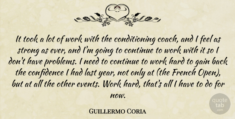 Guillermo Coria Quote About Confidence, Continue, French, Gain, Hard: It Took A Lot Of...