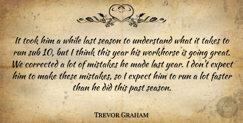 Trevor Graham Quote About Corrected, Expect, Faster, Last, Mistakes: It Took Him A While...