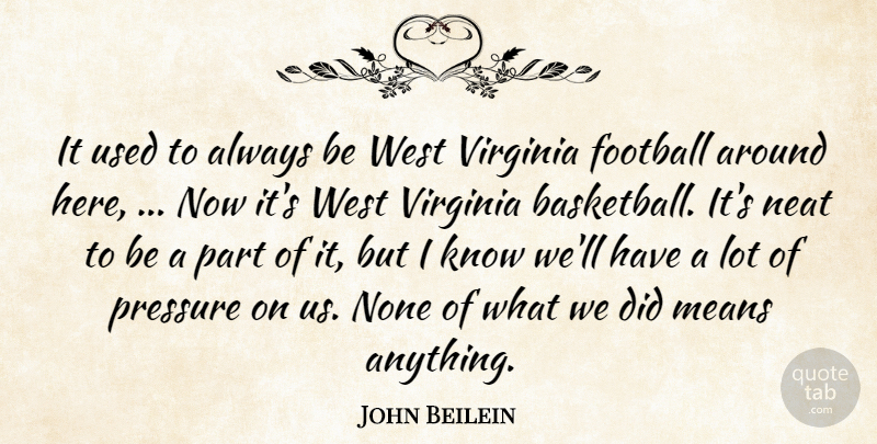 John Beilein Quote About Football, Means, Neat, None, Pressure: It Used To Always Be...