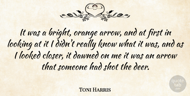 Toni Harris Quote About Arrow, Dawned, Looked, Looking, Orange: It Was A Bright Orange...