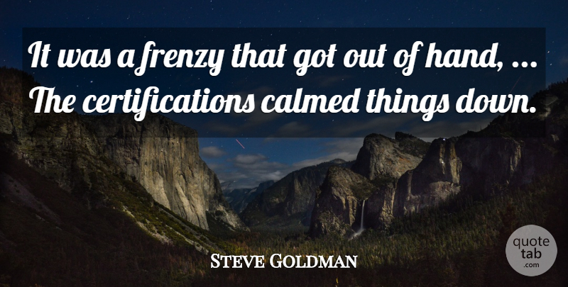 Steve Goldman Quote About Calmed, Frenzy: It Was A Frenzy That...