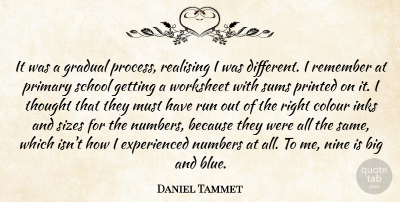 Daniel Tammet Quote About Colour, Gradual, Nine, Numbers, Primary: It Was A Gradual Process...