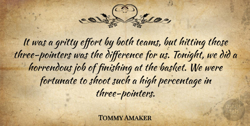 Tommy Amaker Quote About Both, Difference, Effort, Finishing, Fortunate: It Was A Gritty Effort...