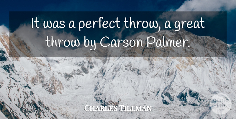 Charles Tillman Quote About Great, Perfect, Throw: It Was A Perfect Throw...