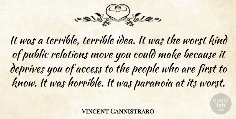 Vincent Cannistraro Quote About Access, Move, Paranoia, People, Public: It Was A Terrible Terrible...