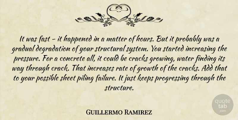 Guillermo Ramirez Quote About Add, Concrete, Cracks, Fast, Finding: It Was Fast It Happened...