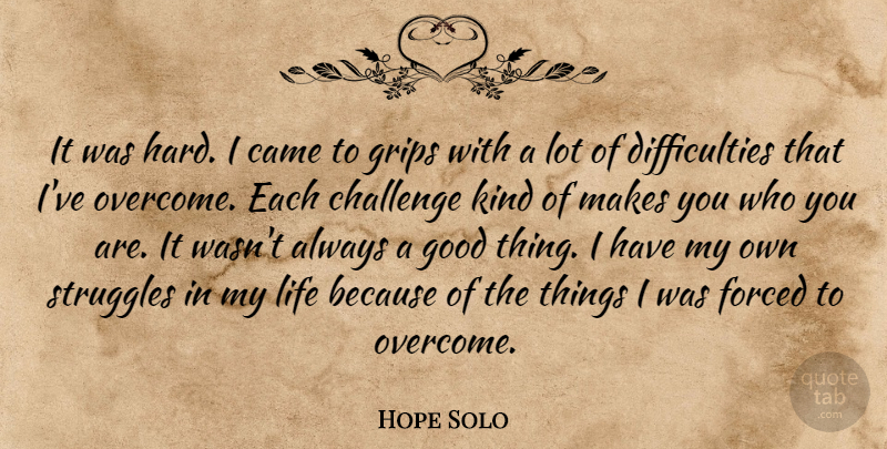 Hope Solo Quote About Inspirational, Motivational, Struggle: It Was Hard I Came...