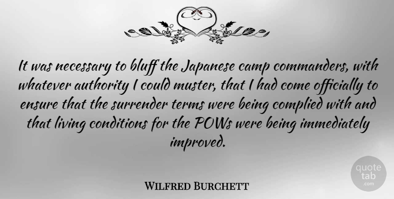 Wilfred Burchett Quote About Bluff, Camp, Conditions, Ensure, Japanese: It Was Necessary To Bluff...
