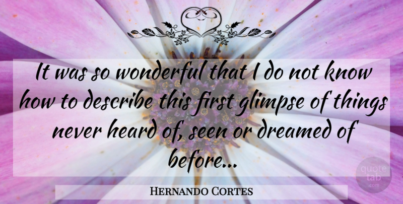 Hernando Cortes Quote About War, Firsts, Glimpse: It Was So Wonderful That...