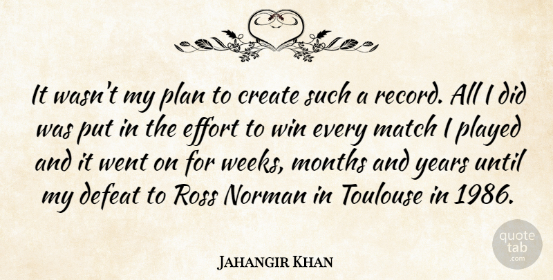 Jahangir Khan Quote About Create, Defeat, Match, Months, Norman: It Wasnt My Plan To...