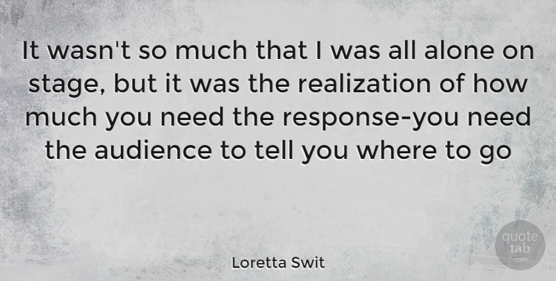 Loretta Swit Quote About Realization, Needs, All Alone: It Wasnt So Much That...