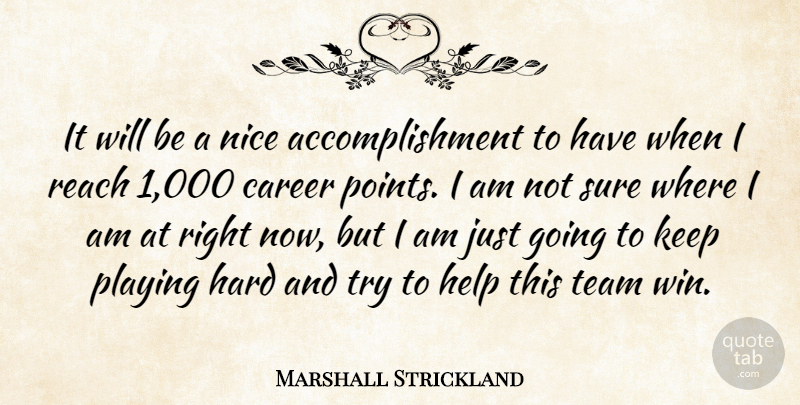 Marshall Strickland Quote About Career, Hard, Help, Nice, Playing: It Will Be A Nice...