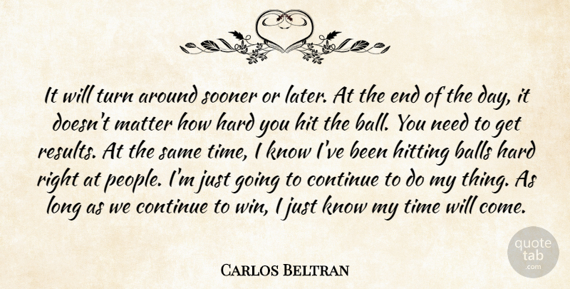 Carlos Beltran Quote About Balls, Continue, Hard, Hit, Hitting: It Will Turn Around Sooner...