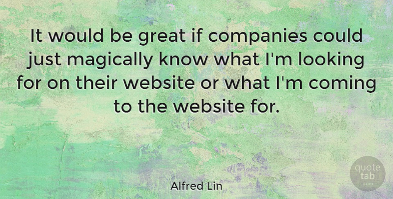 Alfred Lin Quote About Coming, Companies, Great: It Would Be Great If...