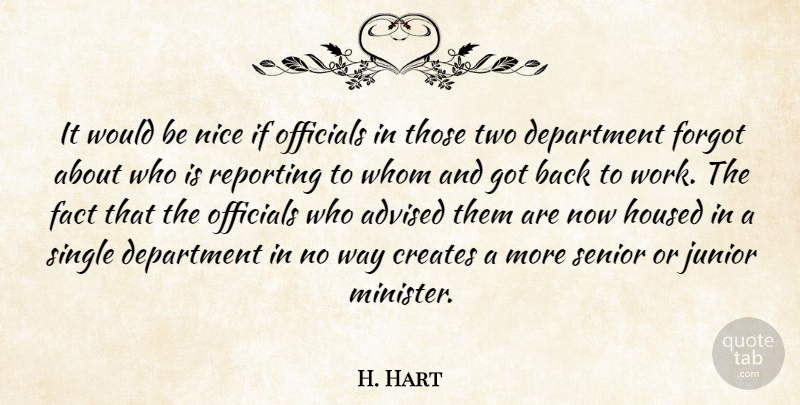 H. Hart Quote About Advised, Creates, Department, Fact, Forgot: It Would Be Nice If...
