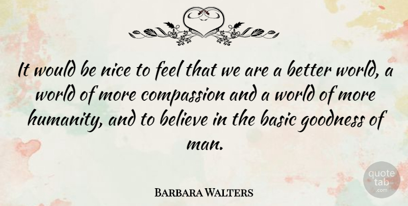 Barbara Walters Quote About Nice, Believe, Men: It Would Be Nice To...