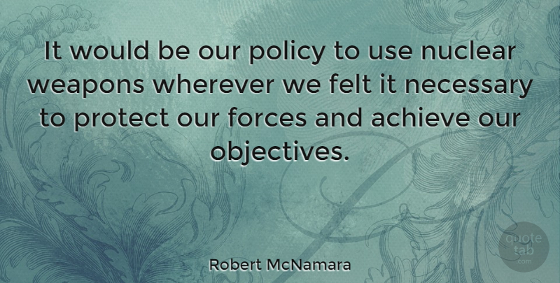 Robert McNamara Quote About Nuclear, Use, Weapons: It Would Be Our Policy...