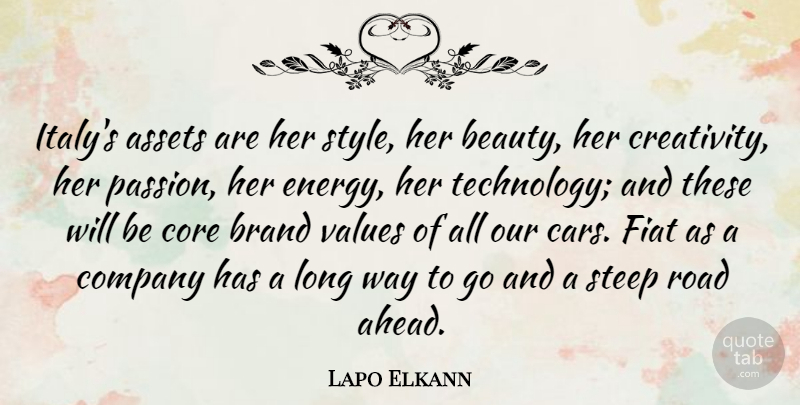 Lapo Elkann Quote About Assets, Beauty, Brand, Company, Core: Italys Assets Are Her Style...