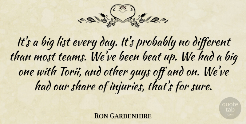 Ron Gardenhire Quote About Beat, Guys, List, Share: Its A Big List Every...