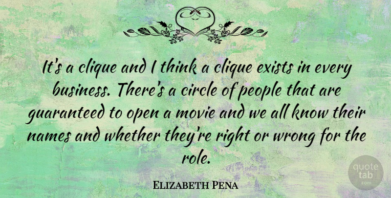 Elizabeth Pena Quote About Clique, Exists, Guaranteed, Names, Open: Its A Clique And I...
