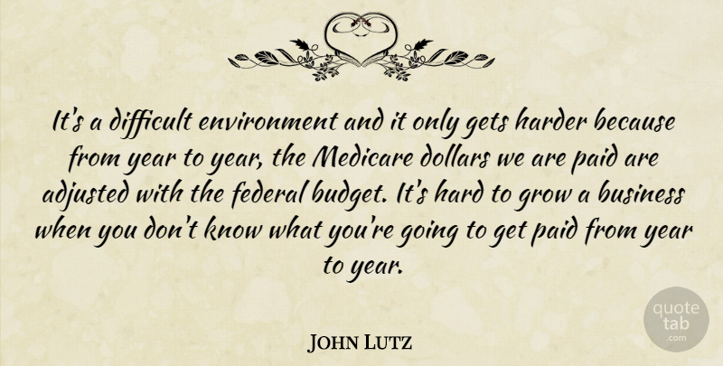 John Lutz Quote About Adjusted, Business, Difficult, Dollars, Environment: Its A Difficult Environment And...