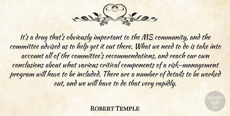 Robert Temple Quote About Account, Advised, Committee, Components, Critical: Its A Drug Thats Obviously...