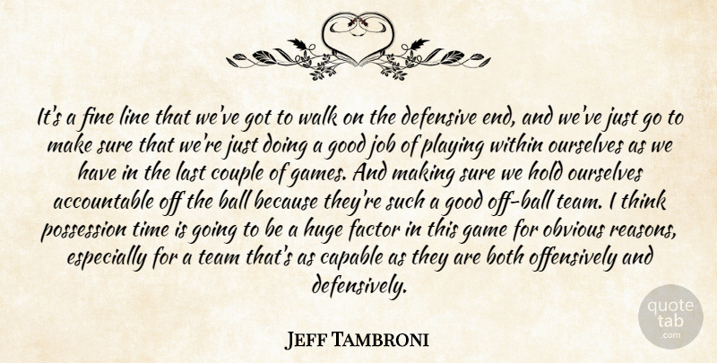 Jeff Tambroni Quote About Ball, Both, Capable, Couple, Defensive: Its A Fine Line That...