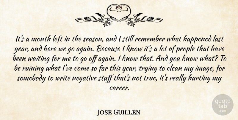 Jose Guillen Quote About Clean, Far, Happened, Hurting, Last: Its A Month Left In...